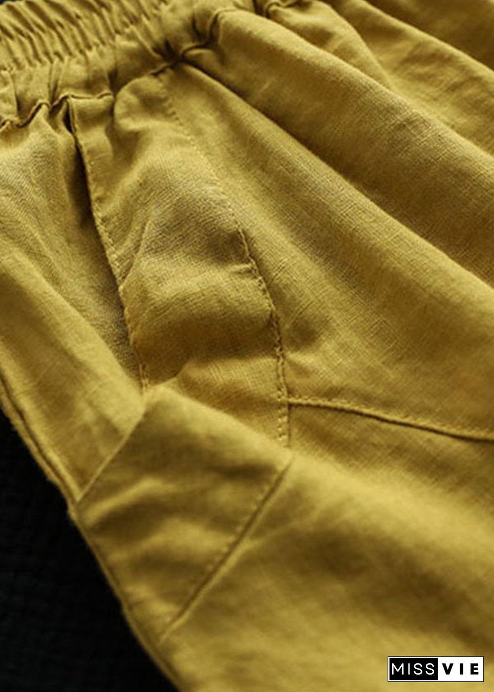 Italian Yellow Elastic Waist Pockets Linen Pants Summer