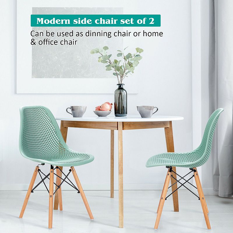 2 Pcs Modern Plastic Hollow Chair Set with Wood Leg