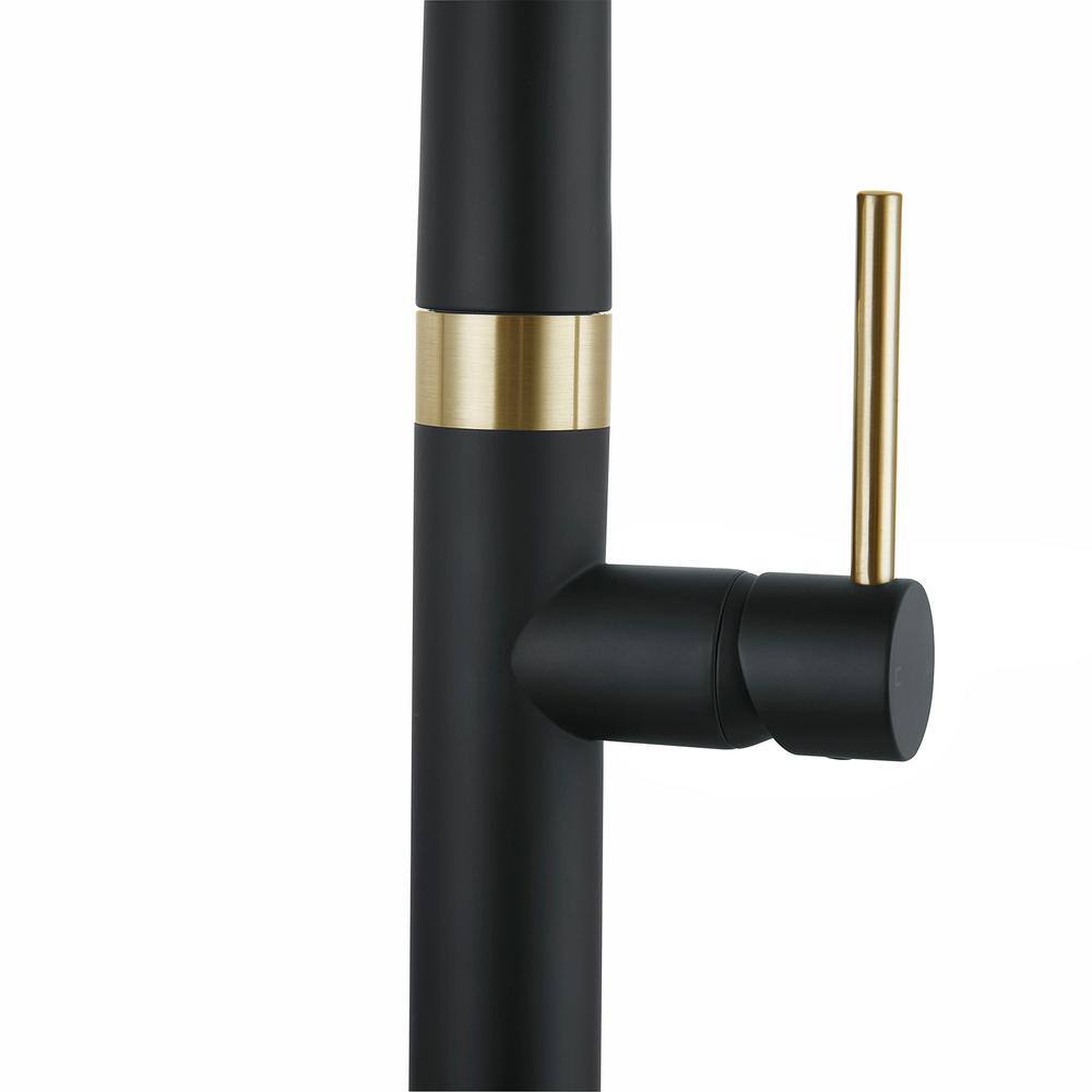 AKDY Easy-Install Single-Handle Deck Mount Gooseneck Pull-Down Sprayer Kitchen Faucet in Matte BlackBrushed Gold KF0021-7