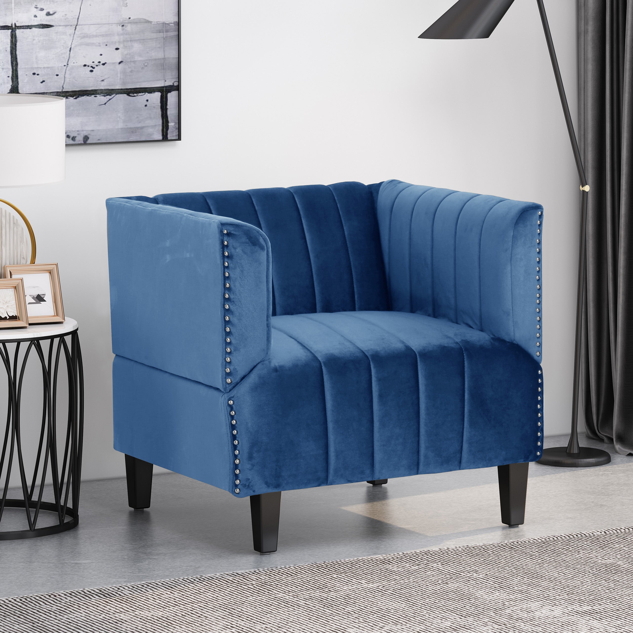 Masie Contemporary Channel Stitch Velvet Club Chair