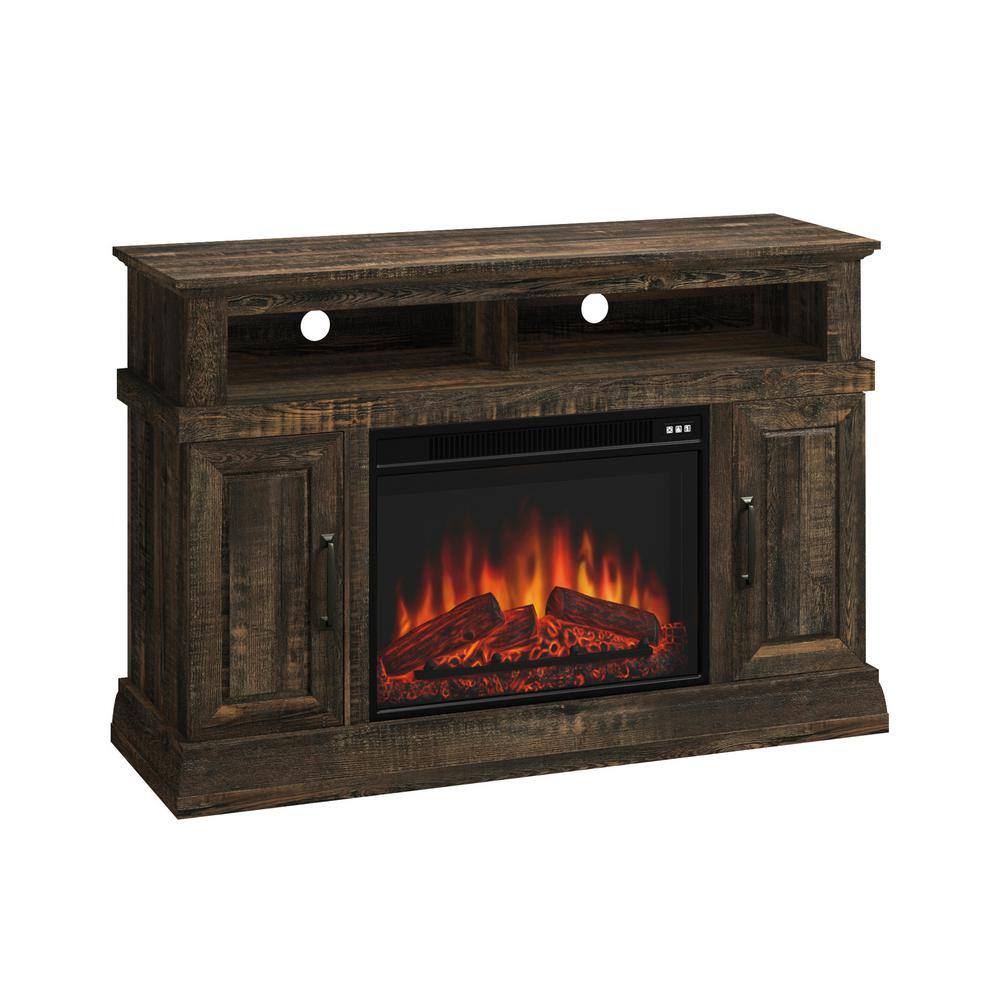 SAUDER 47.48 in. Carbon Oak Rectangle Engineered Wood TV Console with Fireplace Fits TV's up to 50 in. 427378