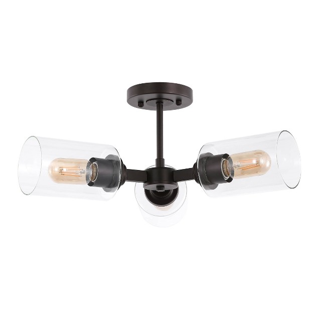 Led 3 light Jaymes Industrial Pendant Oil Rubbed Bronze clear Eco friendly Edison style Low Ceiling Compatible Jonathan Y