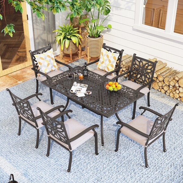 MAISON ARTS 7Piece Cast Aluminum Patio Dining Set with Rectangle Dining Table and 6 Cast Aluminum Patio Chairs