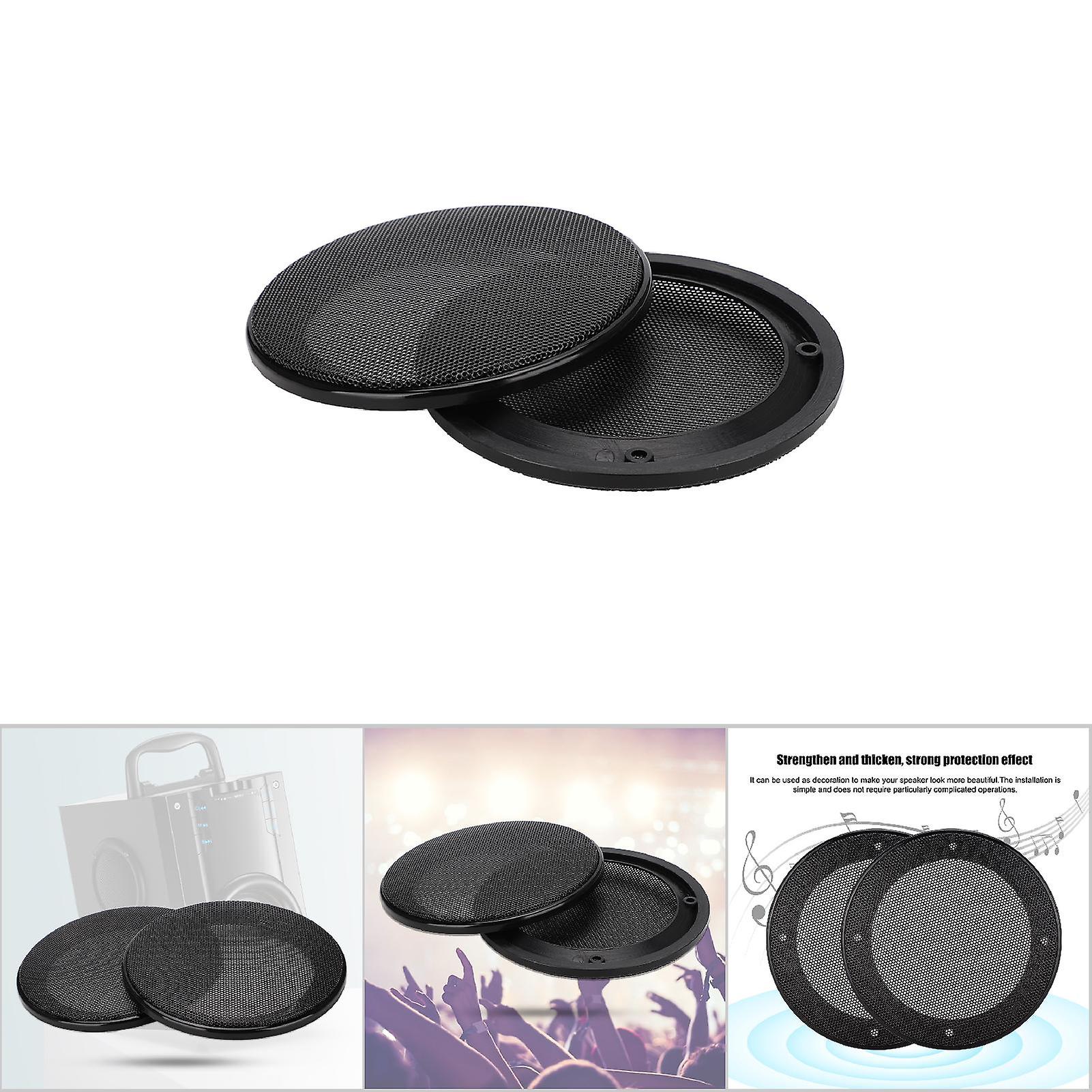 2pcs 4inch Speaker Loudspeaker Protective Cover Speaker Decoration(black+black)