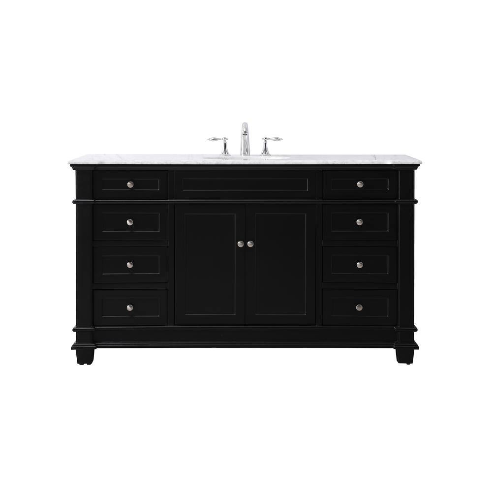 Timeless Home 60 in. W x 21.5 in. D x 35 in. H Single Bathroom Vanity in Black with White Marble TH100060BK