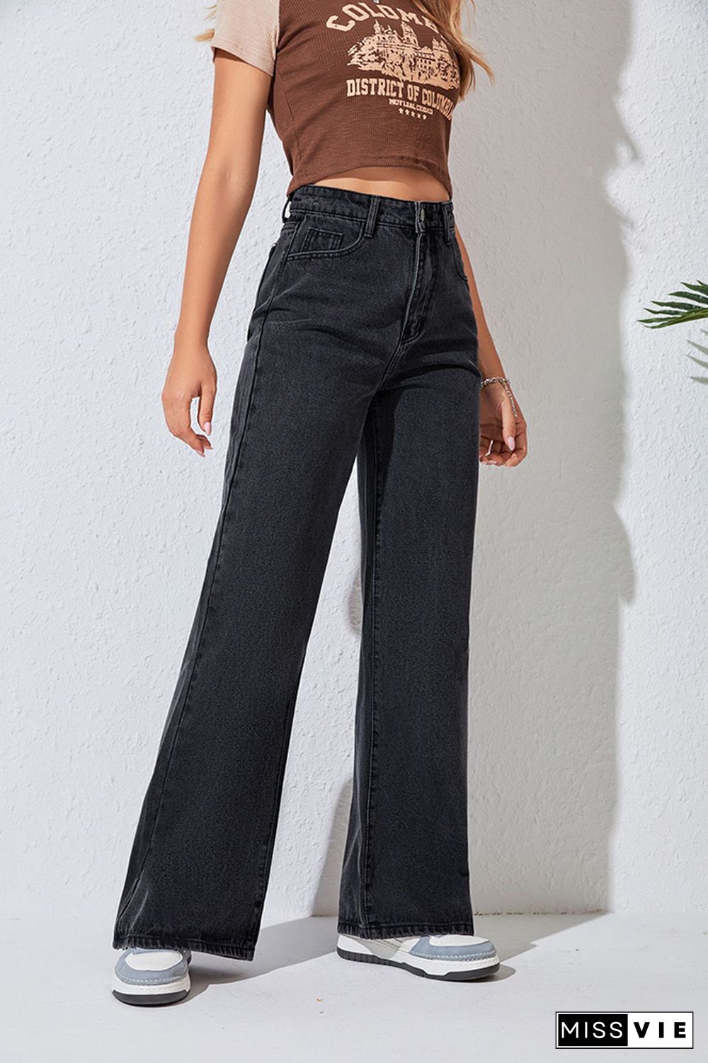 Black Buttoned Flare Jeans