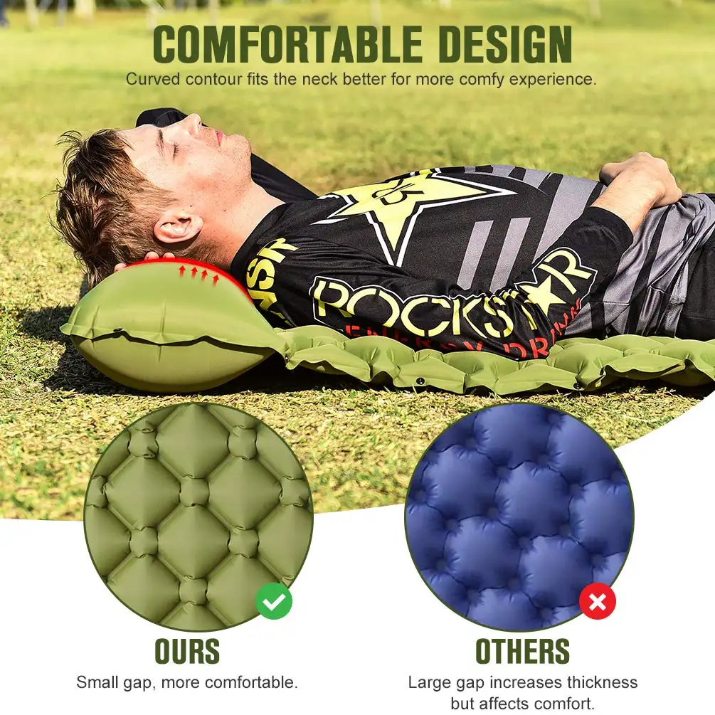 Portable Double Inflatable Camping Mattress Sleeping Pad Upgrade Foot Fast Inflatable Tent Mattress with Pillow Folding Mattress