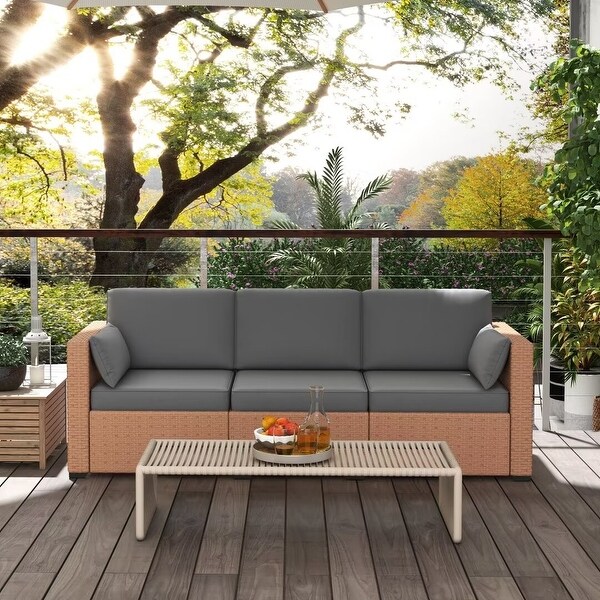 Outdoor wicker patio PE Rattan 3Seat Sofa，with Cushions，Steel Frame