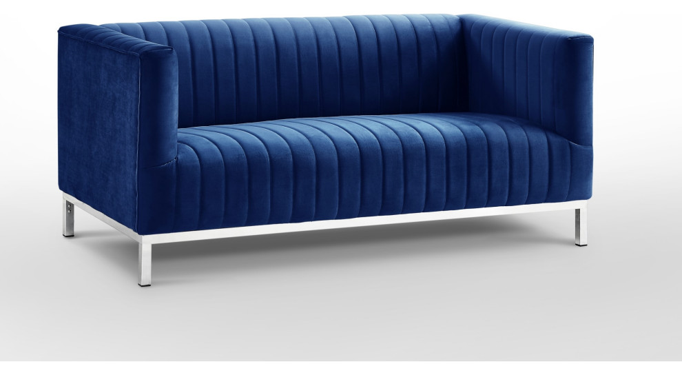 Jordan Velvet Tuxedo Loveseat With Stainless Steel Legs   Contemporary   Loveseats   by Inspired Home  Houzz