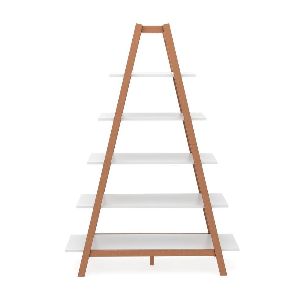 Nathan James Carlie White and Brown 5-Shelf Ladder Bookcase 62201