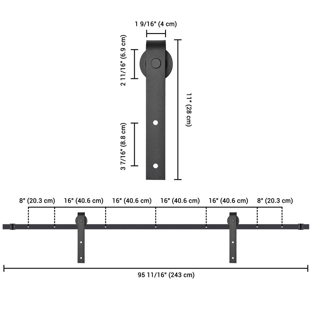 8' Single Sliding Barn Door Hardware Set Cabinet Roller Track