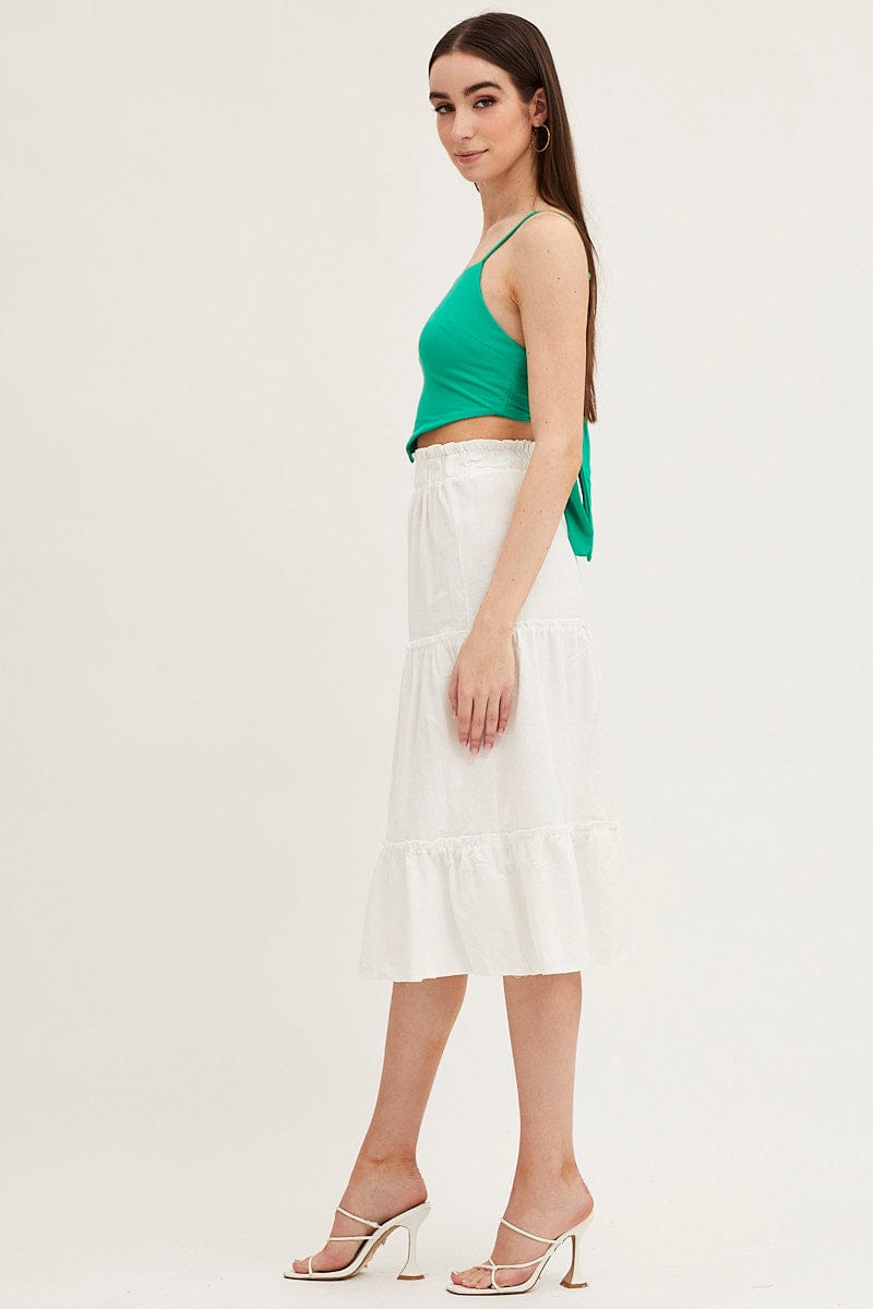 White Tiered Midi Skirt