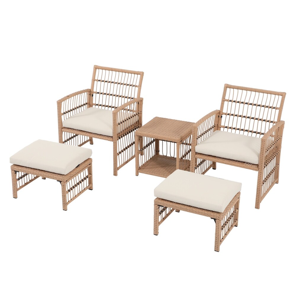 Outdoor 5 Piece Rattan Conversation Set with Cushion