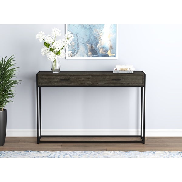 Console Table 48L Dark Grey Wood 2 Drawers Black Metal - 48' x 12' x 32'