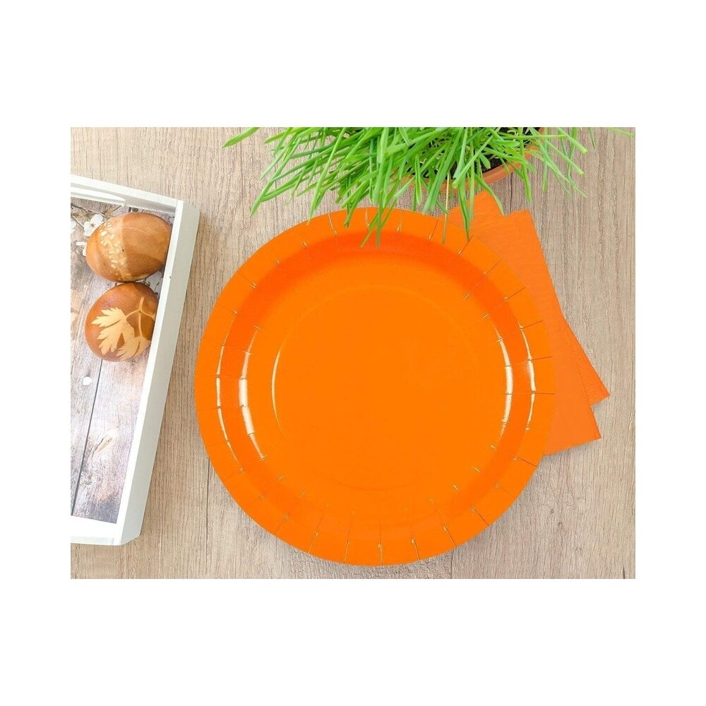 24 Set Party Supplies Disposable Dinnerware with Paper Plates Cup Napkin  Orange