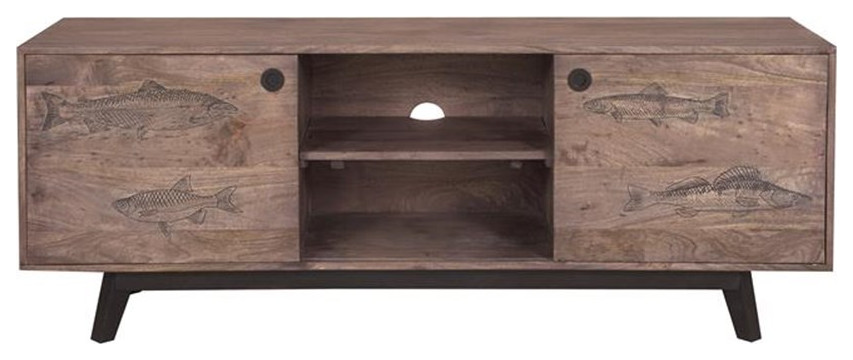 Porter Designs Fish Solid Wood TV Stand   Gray   Rustic   Entertainment Centers And Tv Stands   by Homesquare  Houzz