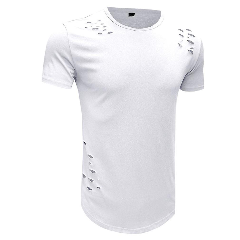 Men's Slim Fit Ripped T-shirt Summer Fashion Crewneck Short Sleeve Tops