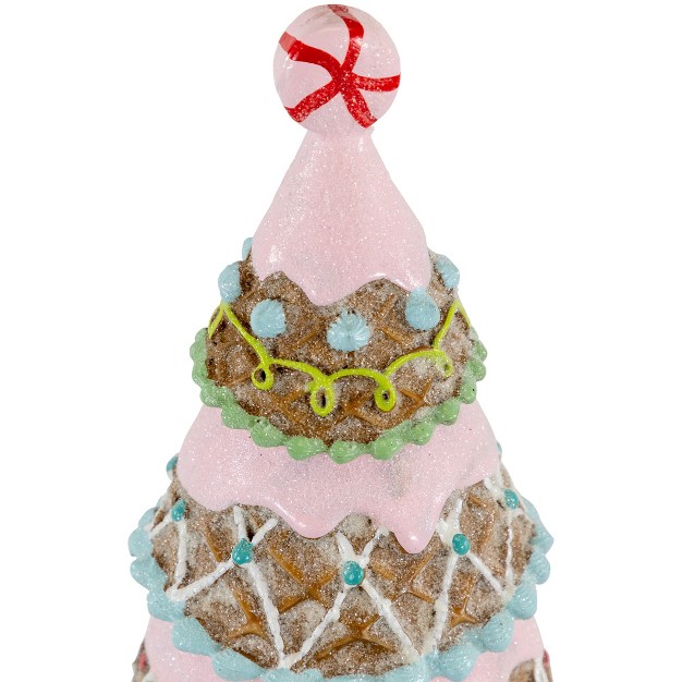 Pink Frosted Waffle Cone Christmas Cupcake Tree Figurine