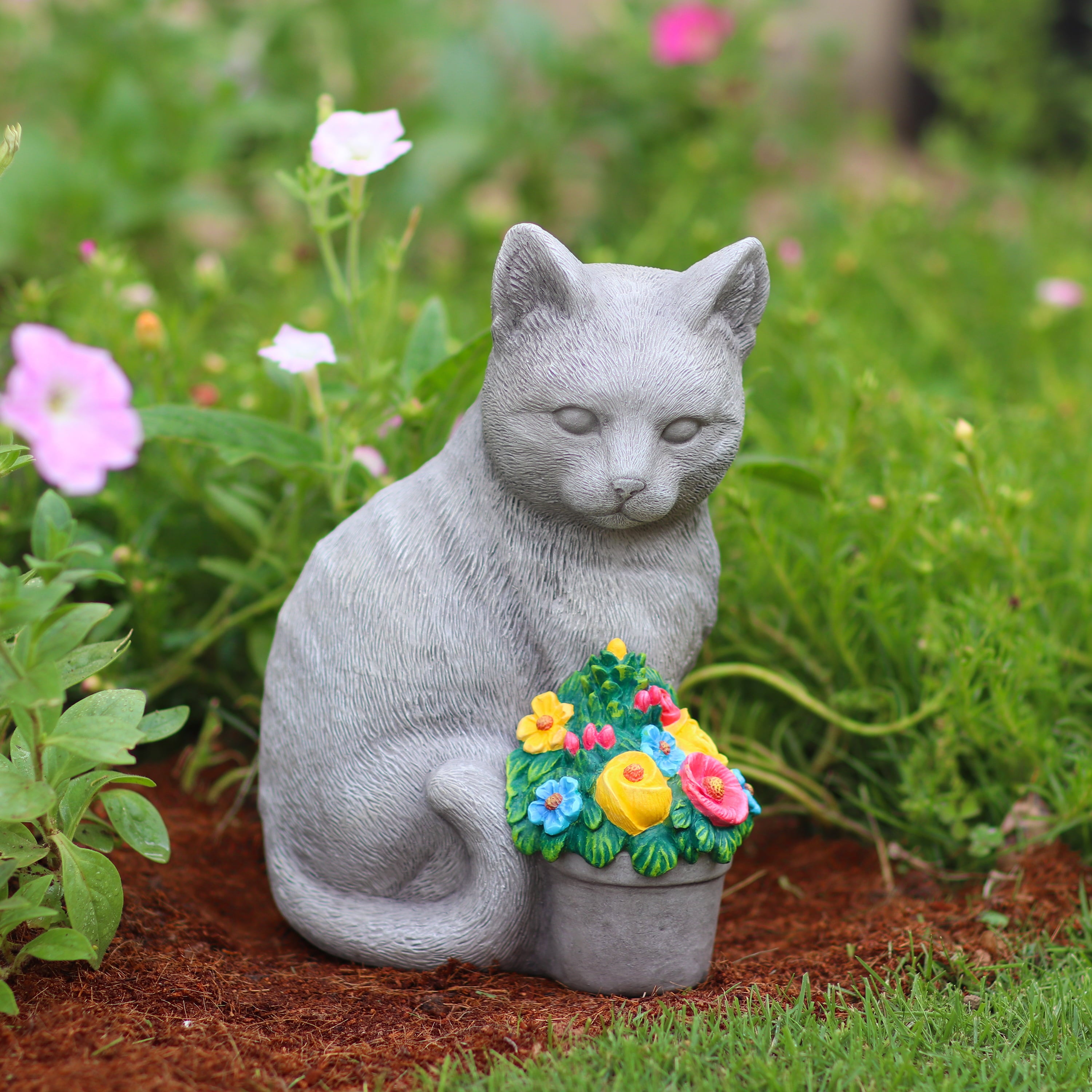 The Pioneer Woman 2 Pack White Bunny Grey Cat Garden Statue, 5.5in L x 6.75in W x 8.75in H