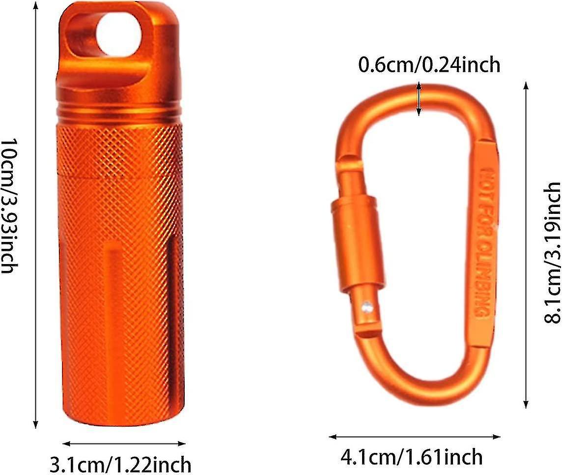 3pcs Waterproof Edc Container， Metal Survival Capsule For Camping Climbing， With 3pcs Carabiners