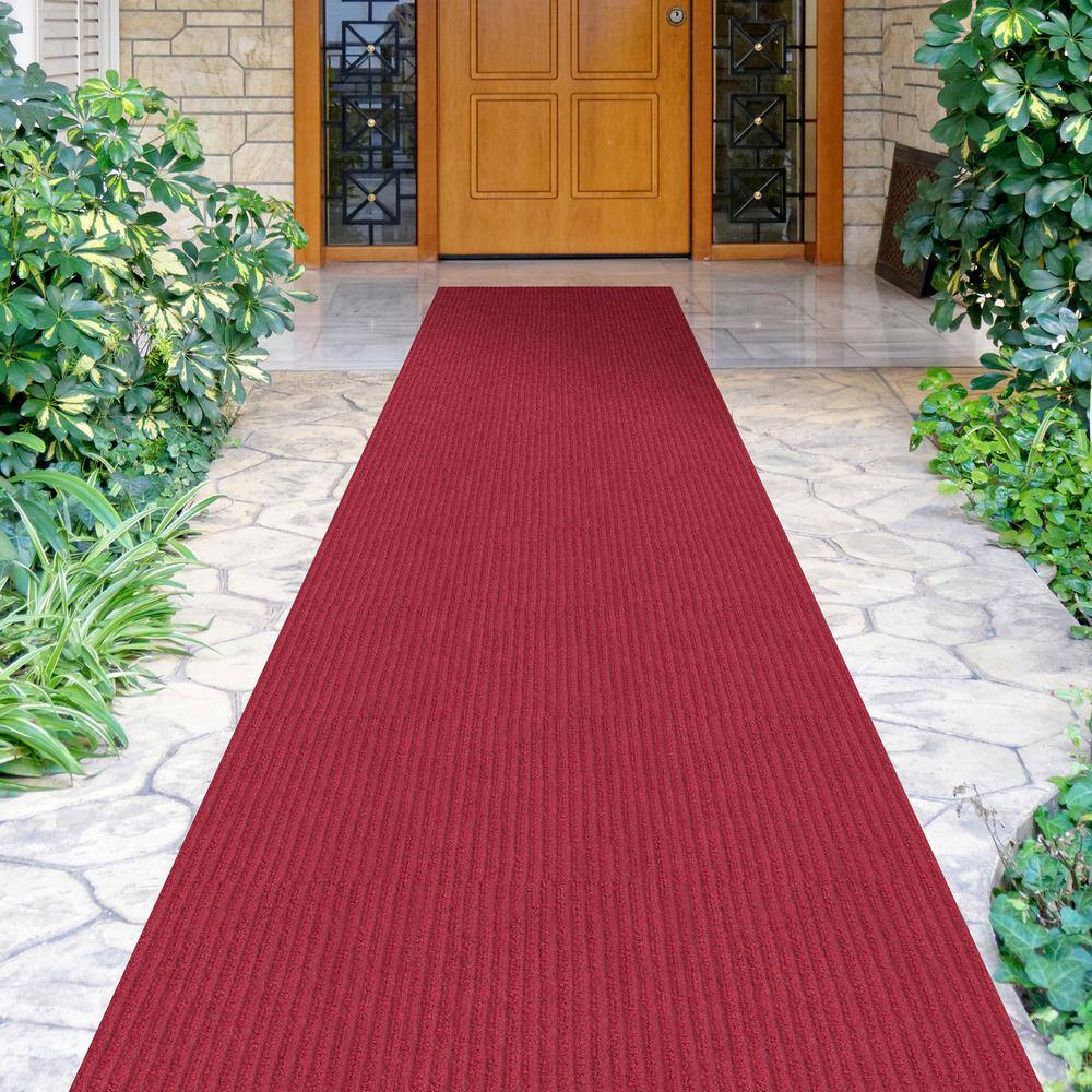 Sweet Home Stores 2 ft. W x 16 ft. L Red Ribbed Waterproof Non-Slip Rubber Back Solid Runner Rug Polypropylene Garage Flooring SH-SRT700-2X16