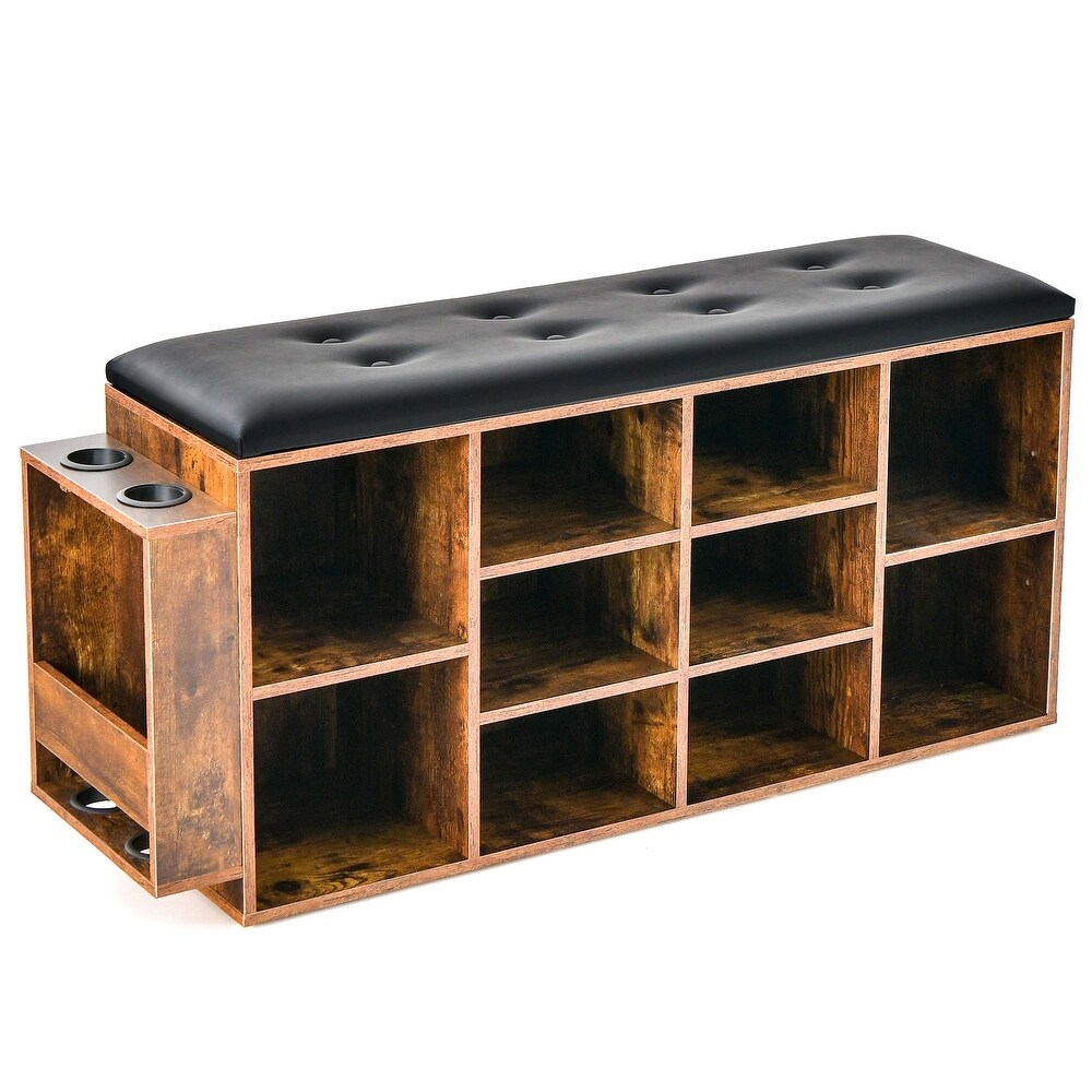 Costway Wooden Shoe Bench 10 Cube Storage Organizer with Padded   See Details