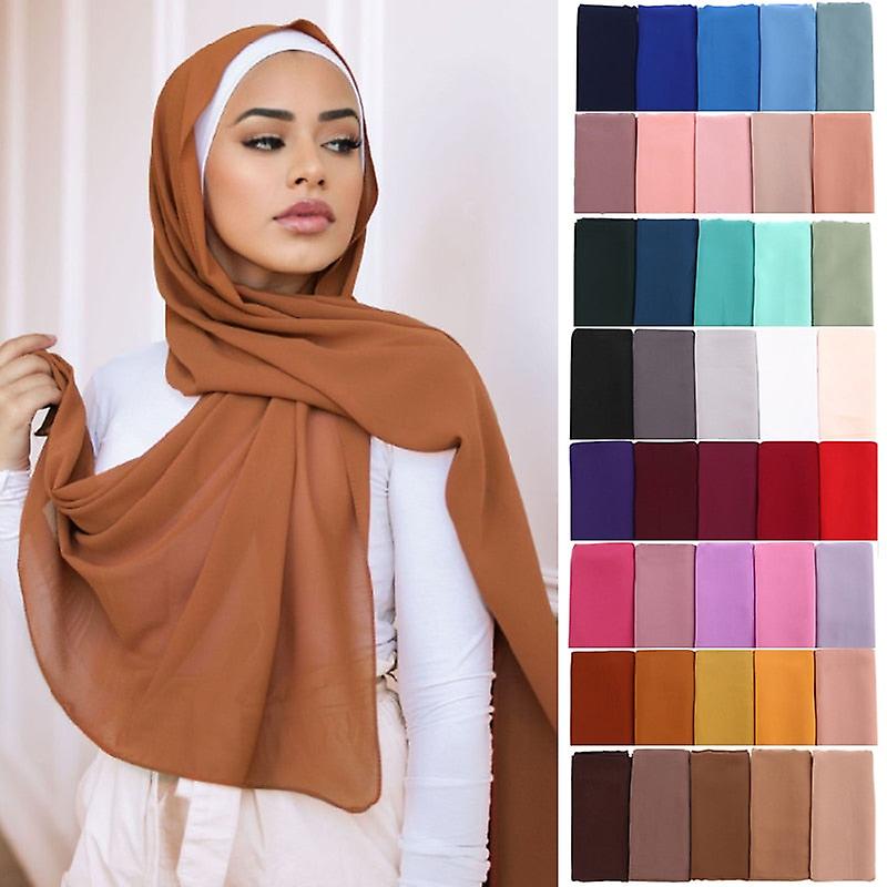 Women Solid Color Chiffon Hijab Scarf Wrap Islamic Shawls Headband