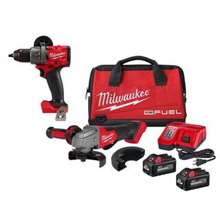 MW M18 FUEL 18V Lithium-Ion Brushless Cordless 4-12 in.5 in. Grinder Paddle Switch Kit w12 in. FUEL Hammer Drill 2880-22-2904-20