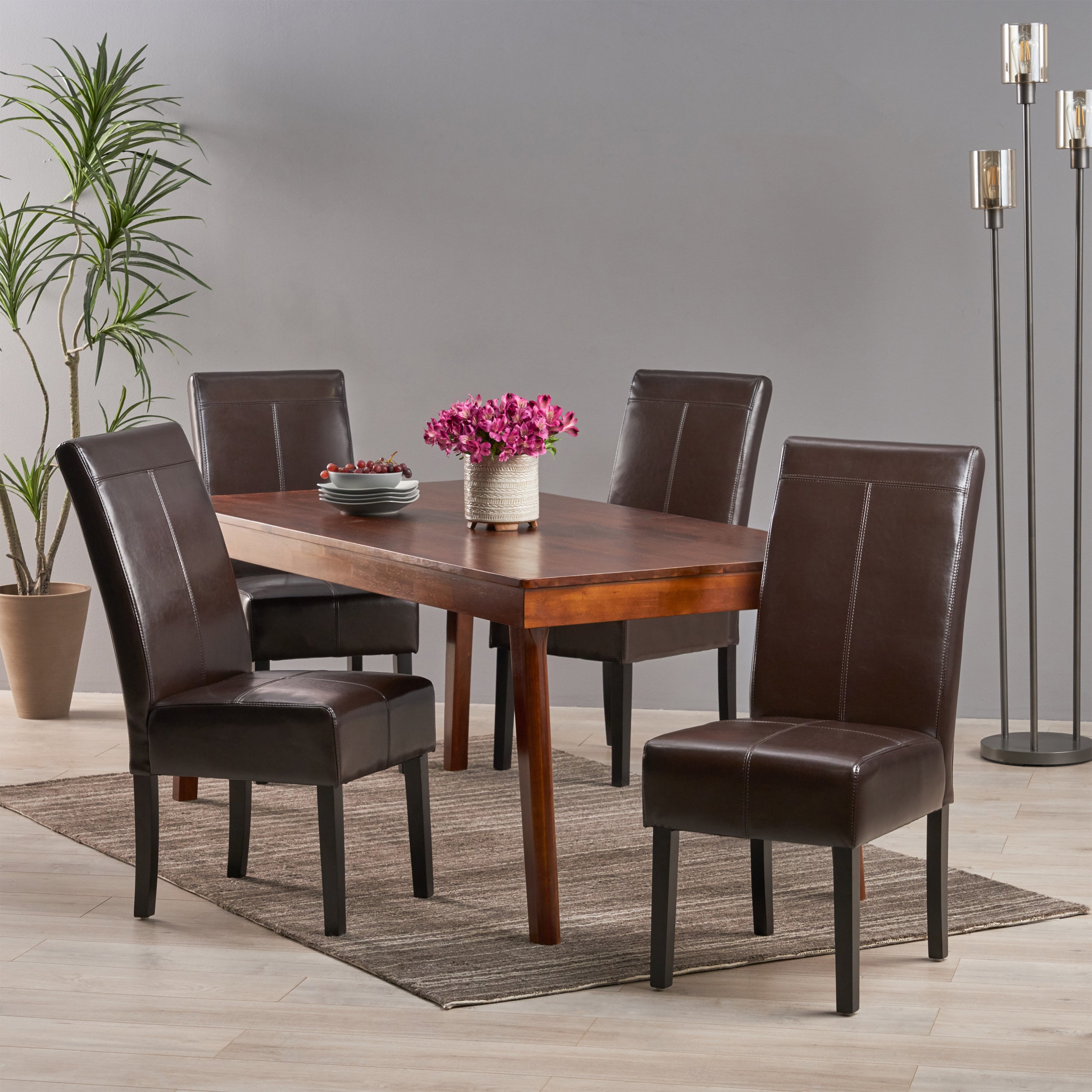 Percival T-stitched Chocolate Brown Leather Dining Chairs