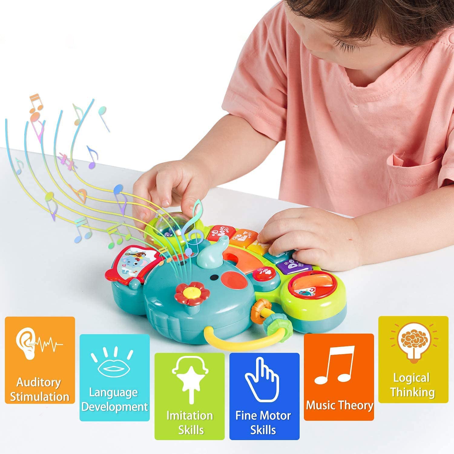 Baby Toys 6-12 Months， Elephant Keyboard Sensory Toys for Toddlers 1 2 Year Old Learning Toys for 1 Year Old Gift