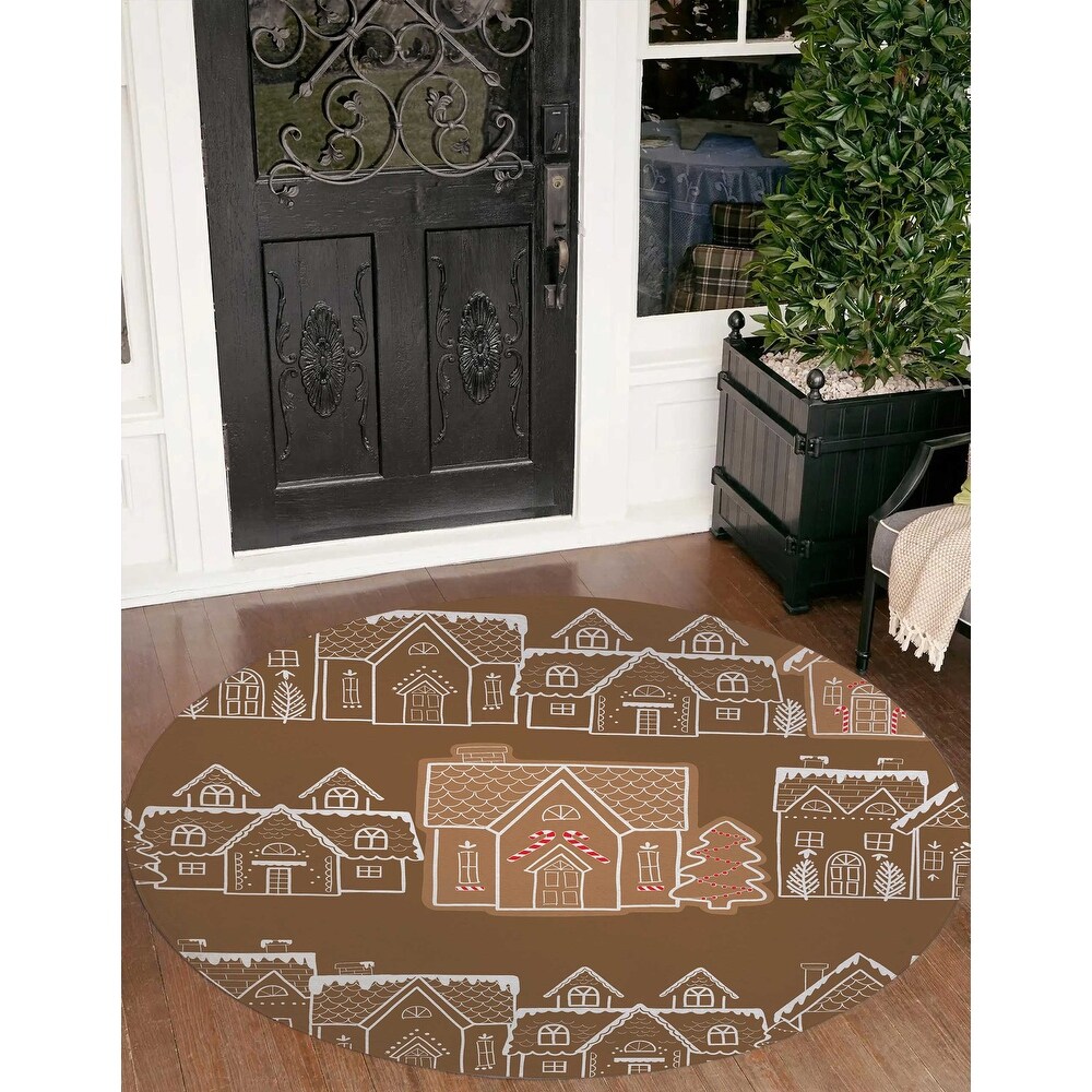 GINGERBREAD VILLAGE CHOCOLATE Doormat By Kavka Designs