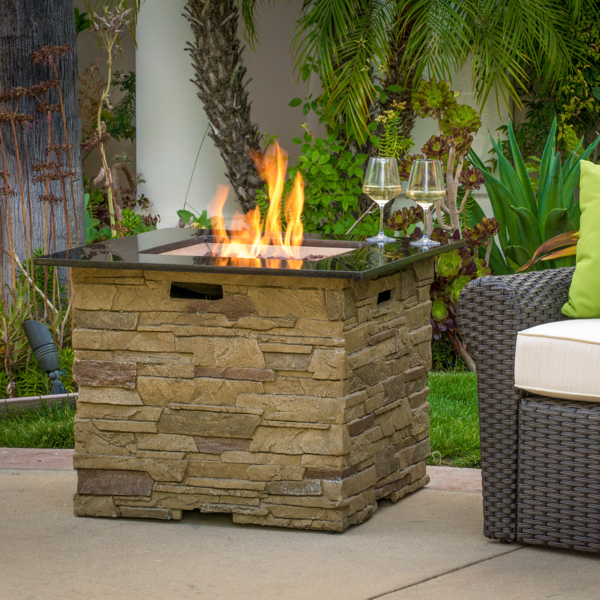 Heritage 32-inch Stone Square MGO Fire Pit - 40,000 BTU