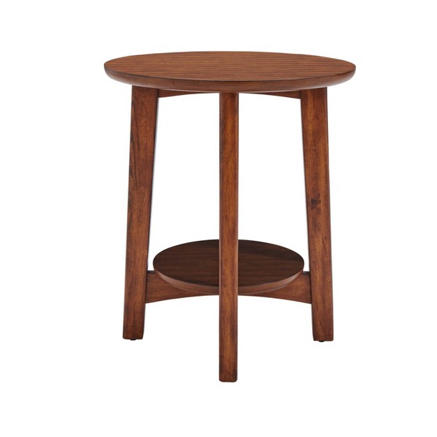 Monterey Round Mid Century Modern Wood End Table Chestnut Alaterre Furniture