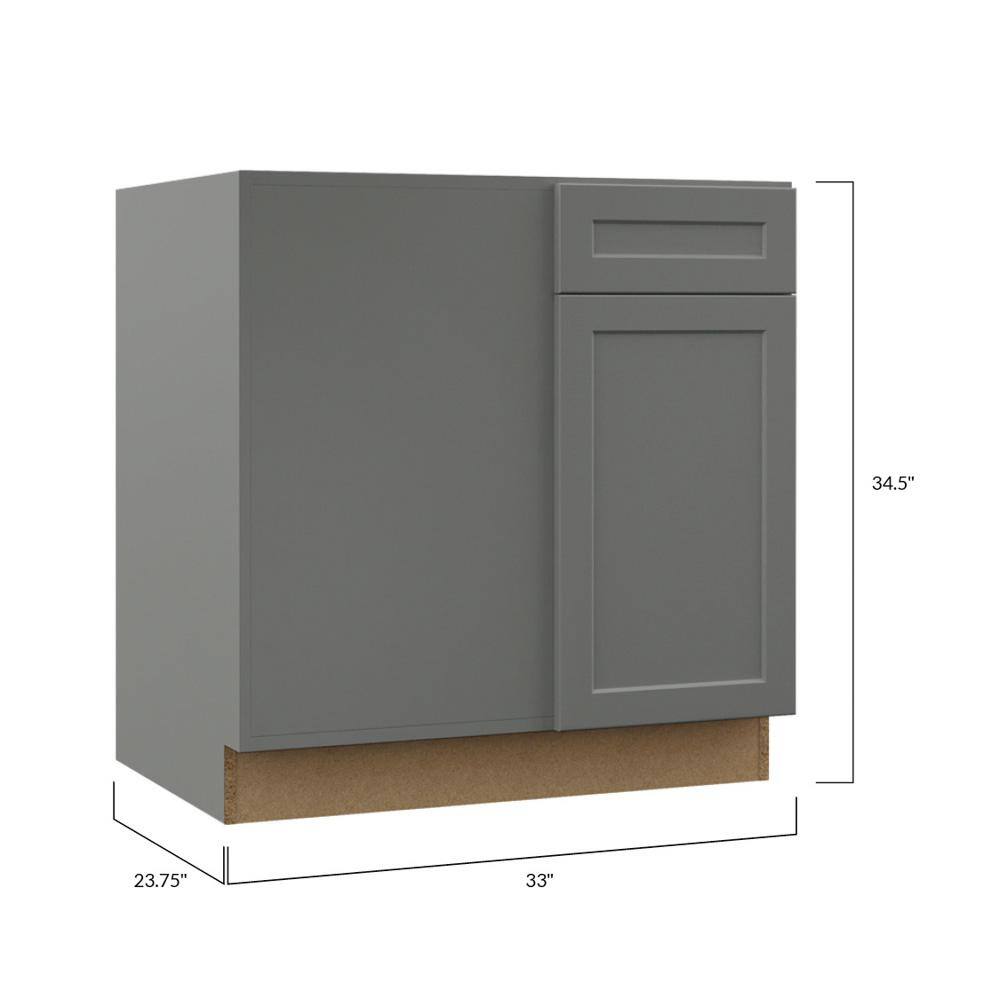 Hampton Bay Designer Series Melvern Storm Gray Shaker Assembled Corner Base Kitchen Cabinet (33 in. x 34 in. x 23 in.) BB42L-MST