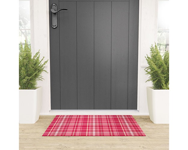 Avenie Pink Plaid Welcome Mat society6