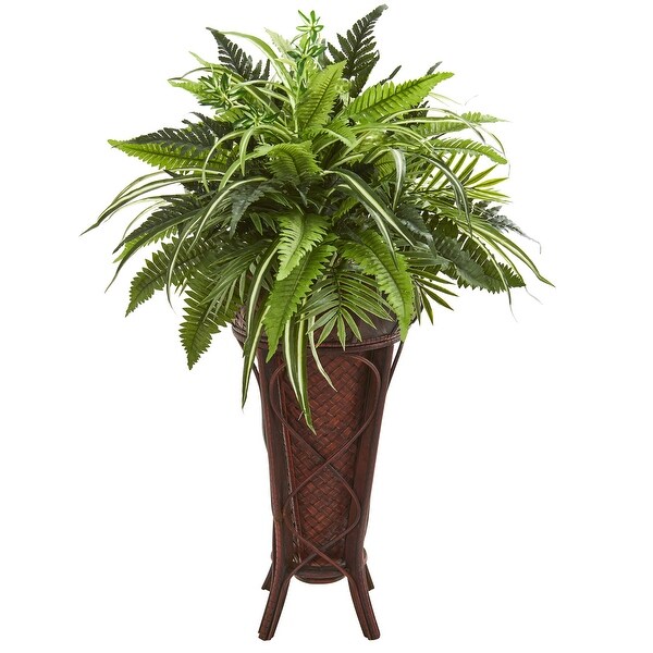 32 Mixed Greens and Fern Artificial Plant in Decorative Stand