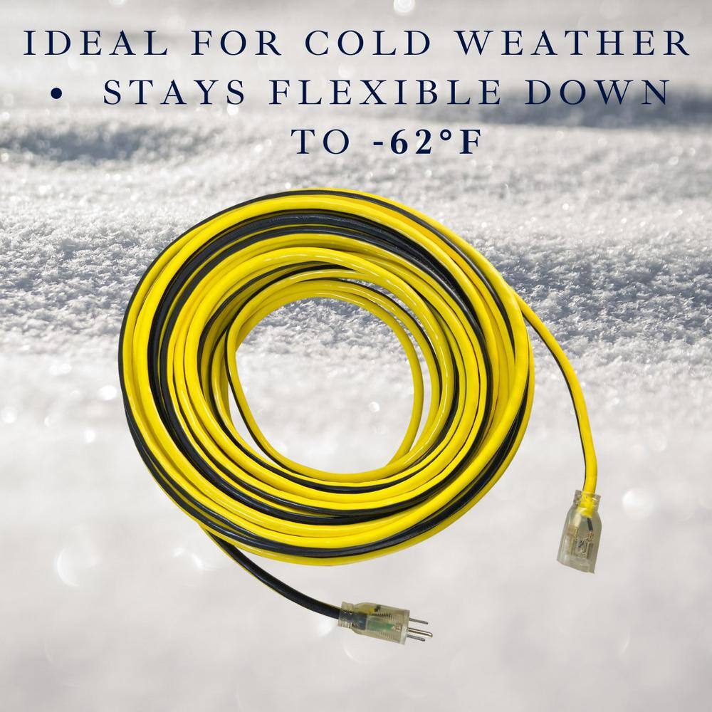 Husky VividFlex 25 ft. 123 Heavy Duty IndoorOutdoor Extension Cord with Lighted End Yellow 24025HY