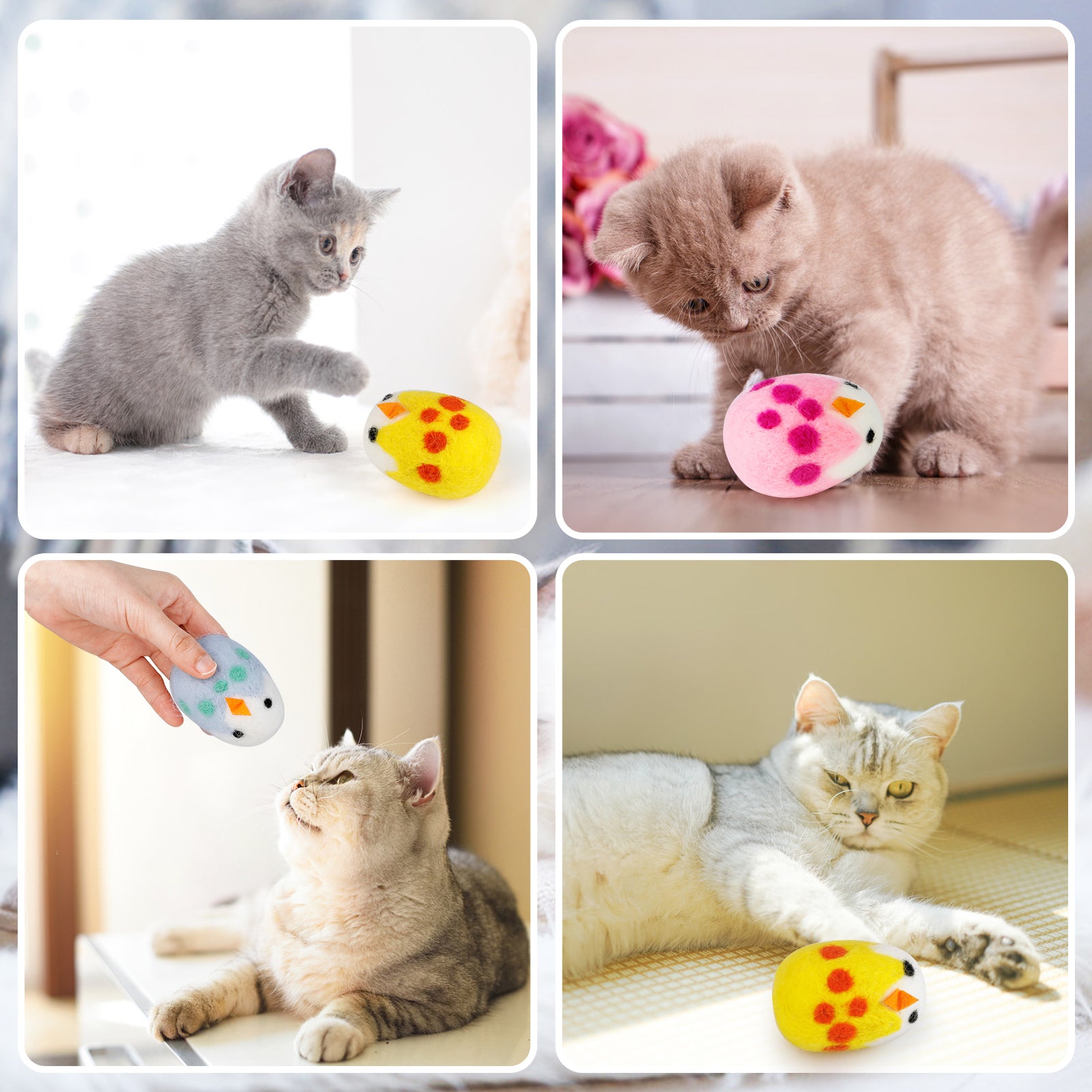 Legendog 3PCS Cat Catnip Toys Easter Cat Teething Toy Lovely Chicken Egg Kitten Chew Toy with Storage Bag for Indoor Cats