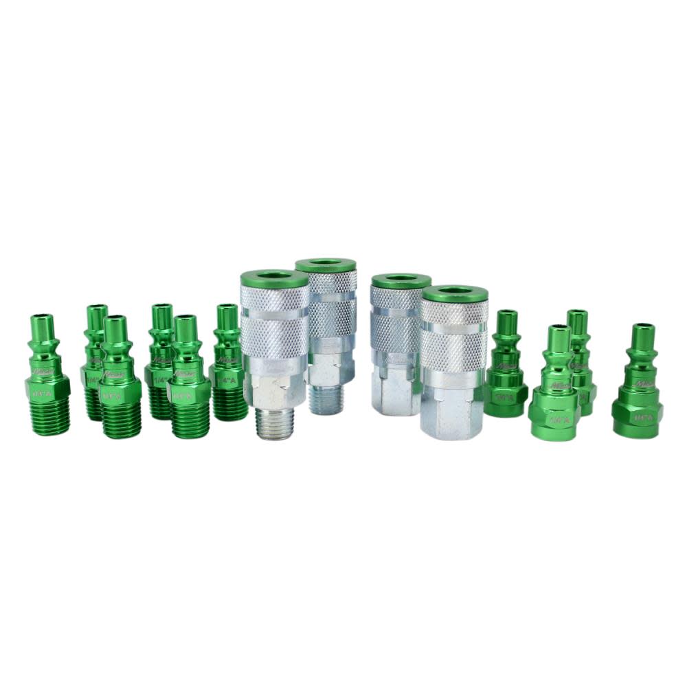 ColorFit® by Milton® S-314AKIT Coupler and Plug Kit ; (A-Style， Green) ; 1/4 NPT， (14-Piece)