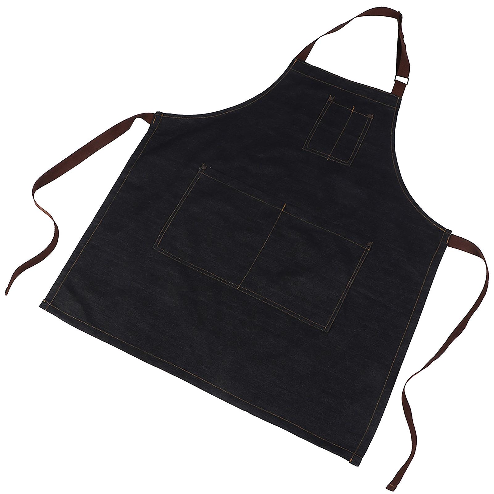 Unisex Denim Working Pockets Apron for Drawing Painting Restaurant Coffee Waiter (Black)