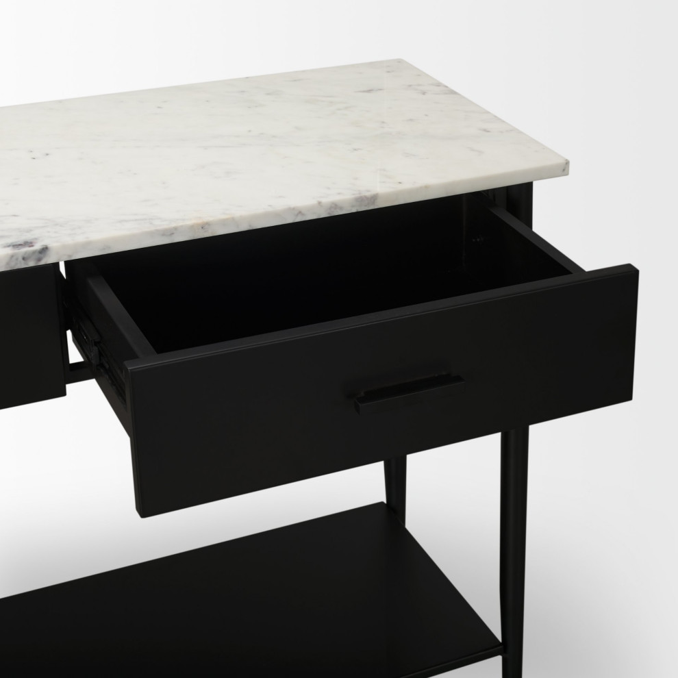 Amika White Marble Top With Black Metal Base Console Table   Modern   Console Tables   by Mercana  Houzz