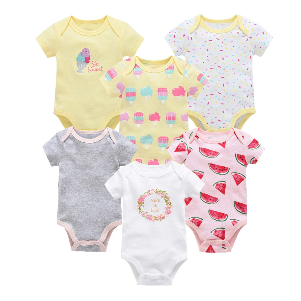 Kavkas Baby Girls Bodysuits 6 pcs/lot Summer Cotton Baby Clothes Short Sleeve Newborn body bebe 0-3 months Infant Clothing