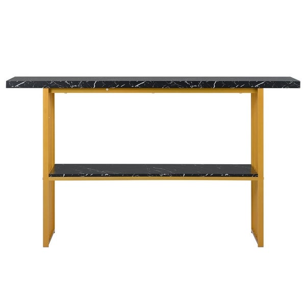 Faux Marble Console Table with 2 Shelves， Extra Long 63