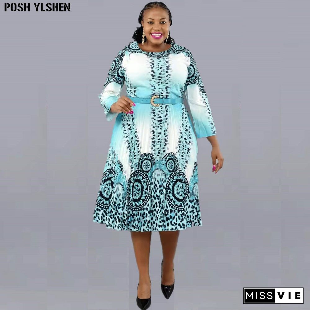 Print Pleated Dress Summer Clothes African Dresses For Women Club Outfit Dashiki Ankara Evening Party Robe Femme Africa Clothing