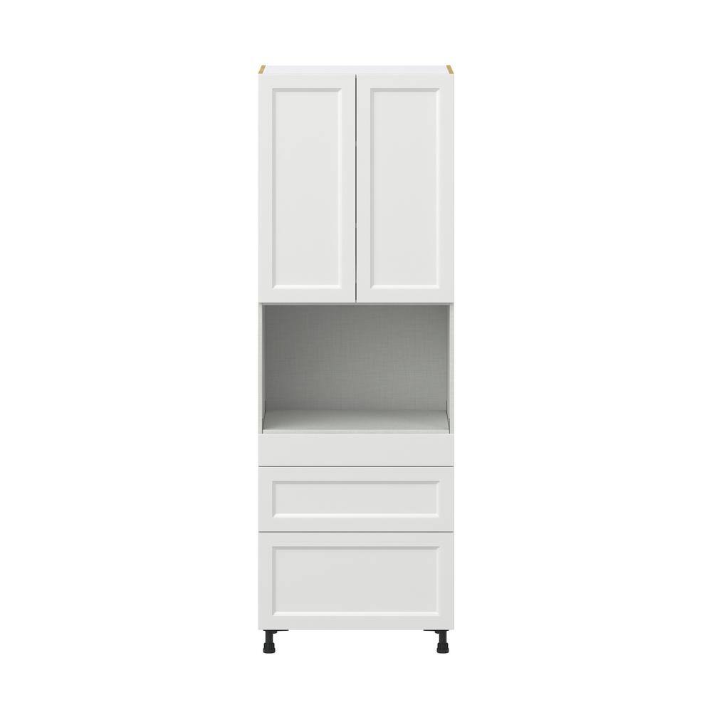 J COLLECTION Alton Painted 30 in. W x 89.5 in. H x 24 in. D in White Shaker Assembled Pantry Microwave Kitchen Cabinet with 3 Drawers DSTM3D3089.5-AT