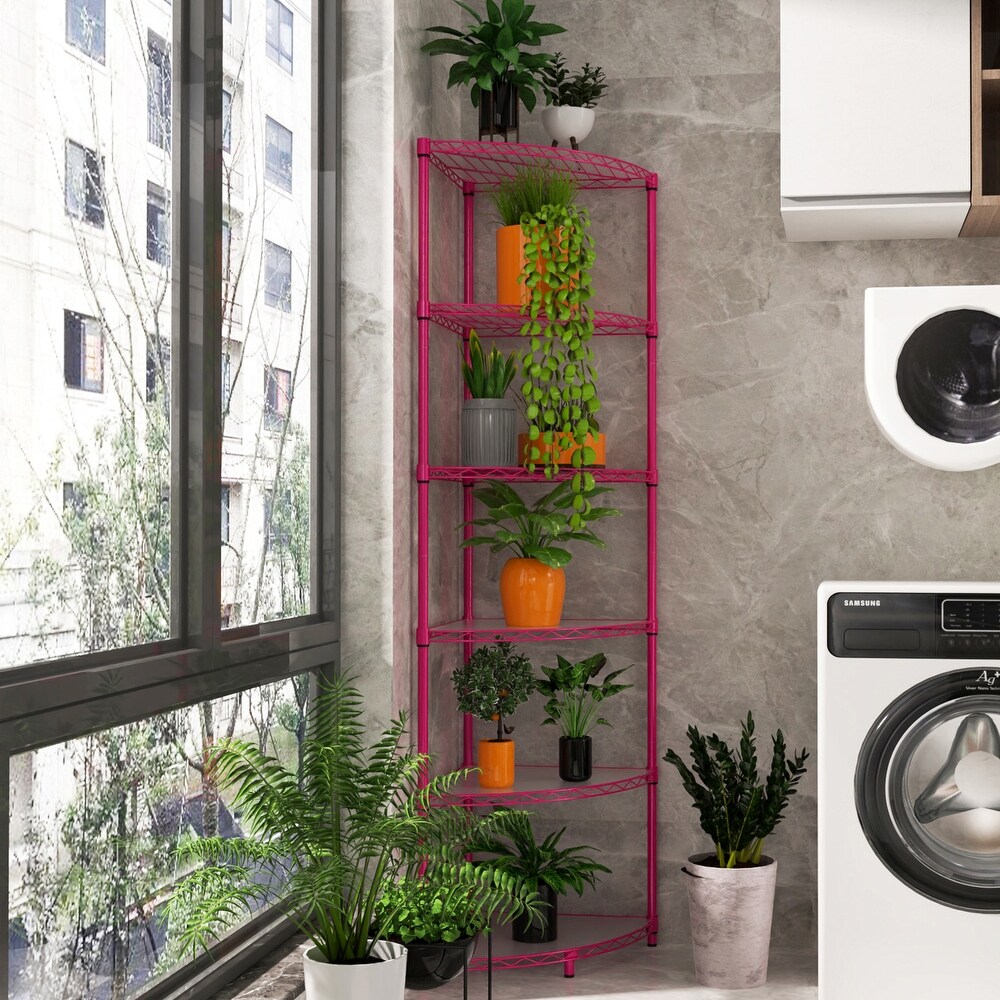 Pink Open Storage Rack 6 tier Corner Display Cabinet Plant Stand