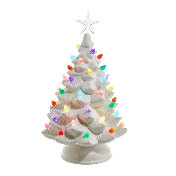 Kurt Adler 14Inch Battery Operated LED Lighted Ceramic White Tree Table Piece