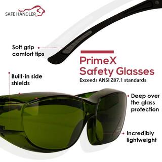 Safe Handler PrimeX IR3 Safety Glasses Anti-Fog-Scratch Wrap Around Lenses (3-Pairs) SH-PRXSG-FCGN-MS14-IR3-3