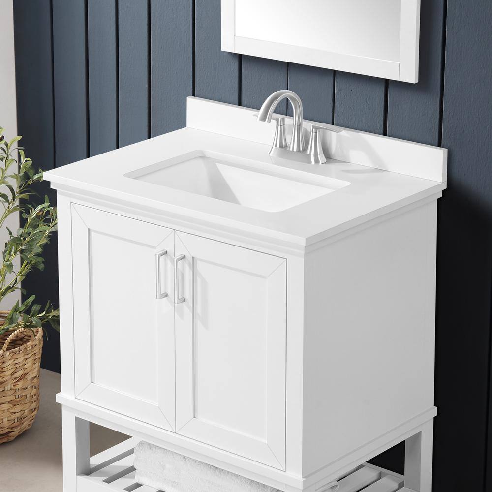 Home Decorators Collection Tupelo 30 in. W x 19 in. D x 34.50 in. H Freestanding Bath Vanity in White with White Engineered Stone Top Tupelo 30W