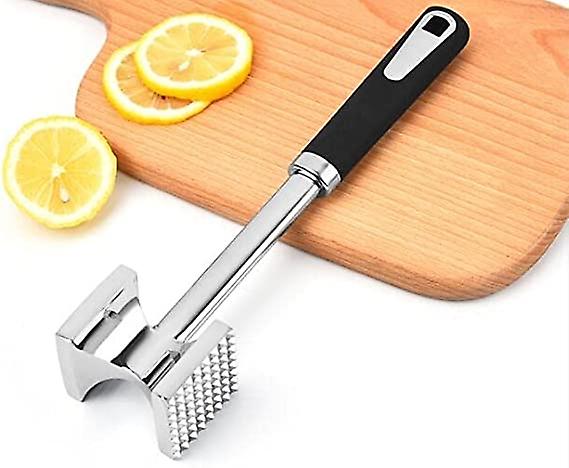 Meat Tenderizer Dual Hammer Function Pounder Tool With Textured Side And Flat Side For Tenderizing Steak Beef Poultry 10.8'' Length， Black And Silver